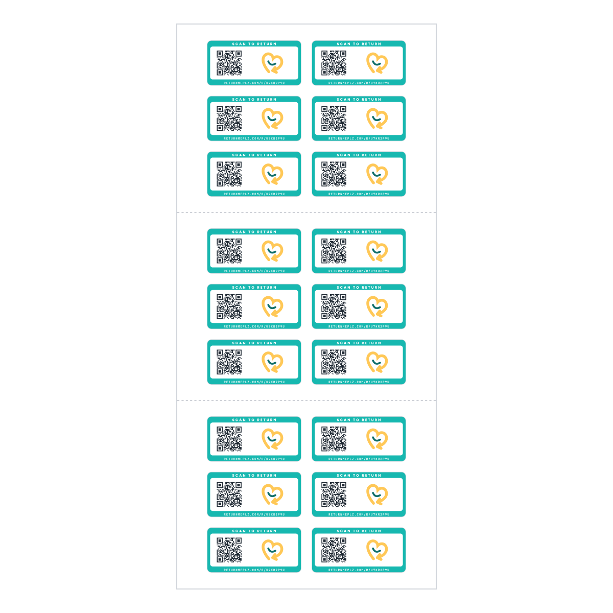 Sheet of 18 rectangle QR name stickers, shown plain