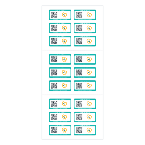 Sheet of 18 rectangle QR name stickers, shown plain